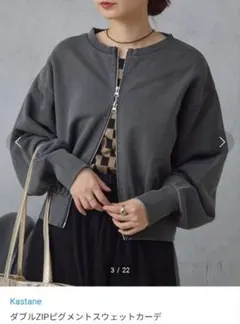 値下げ　ダブルZIPピグメントスウェットカーデ　カスタネ