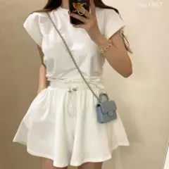 バックリボン 白 セットアップ 半袖 スウェット 海 夏　ズボン　パンツ
