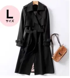 トレンチコート☆シンプル☆キレイめ☆ブラック　黒　Ｌ