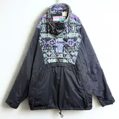 90s BURTON 総柄 アノラック ナイロンジャケット XL 黒 クレイジーのサムネイル