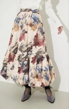 rienda／ロングスカート(バルーンティアードJ/WフレアSK （ベージュ）)