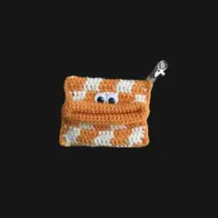 ポケットティッシュケース　ハンドメイド　鍵編み　オレンジ　ホワイト