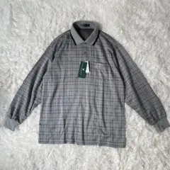 新品Lyle & Scott　ウール混チェック柄ポロシャツL 　グレー◆A484