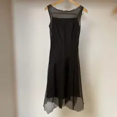 ブラック ラメ入り シフォンのドレス (インナー付き)ノースリーブ