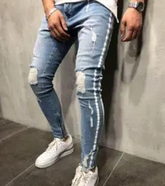 ダメージジーンズ ダメージデニム ストレッチ　スキニー メンズ 韓国　新品