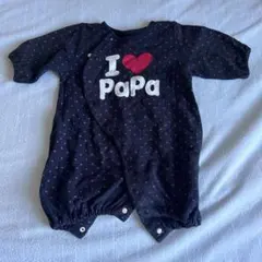 I love PaPa ロンパース 黒ブラックドットピンク5060 パパ日本製