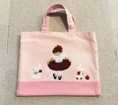 ファミリア デニムバッグ 赤 女の子とクマのアップリケ トートバッグ