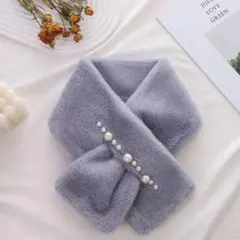 マフラー　ファーティペット ファー パール 温かい　スヌード グレー　新品