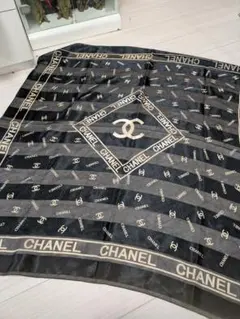 CHANEL シャネル ロゴ ニットマフラー ブラック×ベージュ ココマーク