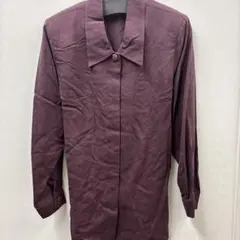 シルク　パープル 長袖シャツ 赤いボタン