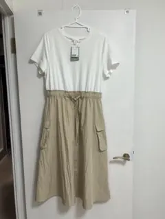 H&M ドッキングワンピース Mサイズ 新品タグ付き ホワイト×ベージュ