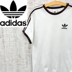 DW70《リンガーネック》アディダス　半袖リンガーTシャツ　刺繡ロゴスリーライン