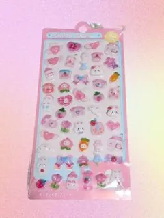 ボンボンドロップシール　立体　うさぎ　ピンク　ハート　いちご　マカロン　リボン