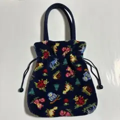 美品FEILER ハイジ 柄シュニール織 トートバッグ 巾着 花柄 ブラック