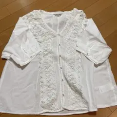 目立った傷や汚れなしサマンサモスモス ホワイト レース装飾 五分袖シャツ