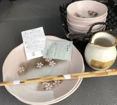 桜模様の陶器食器セット 5点