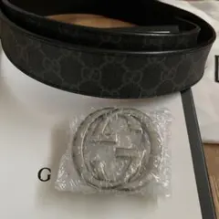GUCCI ブラックレザーベルト ダブルGロゴ