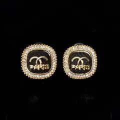 CCロゴピアス PARISデザイン ブラックゴールド