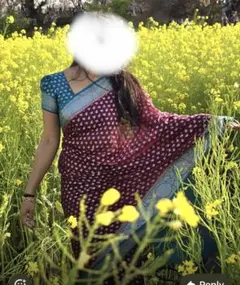 超美品★インド民族衣装 サリー3点セット シフォンジョーゼット