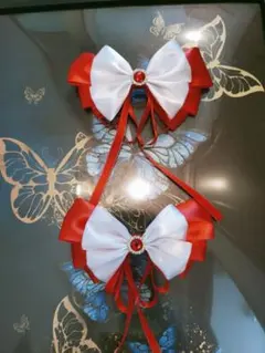 赤と白のリボンセット カチューシャ