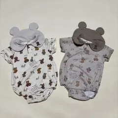 ベビー ロンパース くま柄 2枚セット 耳付き襟のサムネイル