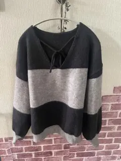 SHEINリボン付き長袖ボーダーセーター