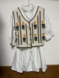 花柄 ニットベスト 5分丈ワンピース セット