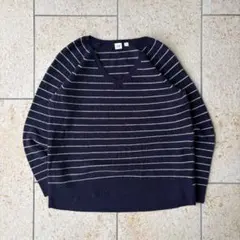 GAP ボーダーニット セーター M ネイビー メリノウール混 レディース