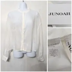 【タグ付き】JUNOAH ジュノア　スタンドカラーシアーショートシャツ　Ｌ　白