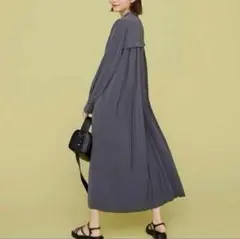 美品✨『PLST』プラステ バンドカラー バックプリーツシャツワンピース