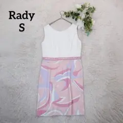 レディ ノースリーブひざ丈ワンピース(S)ホワイト/ピンク ビジュー フェミニン