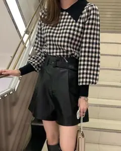 襟付ギンガムニット【15日まで出品】