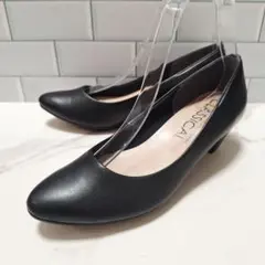 【良品】 ファルファーレ クラシカル パンプス 24 アーモンドトゥ 黒