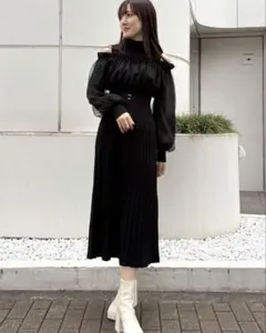 異素材ドッキングオフショルニットワンピース