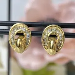 クリスチャンディオール ラインストーン ゴールド イヤリング