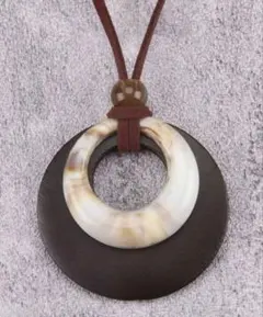 【新品】ラウンドウッド ロングネックレス エスニック ボヘミアン マーブル