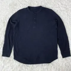UNIQLO ユニクロ ロンT ワッフルヘンリーネック 長袖カットソー ブラック
