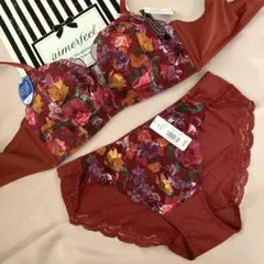 エメフィール❤️花柄　超盛ブラジャー　ショーツ　セット　D75 赤　ボルドー　レア