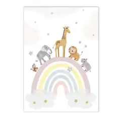 動物と虹のイラストポスター　絵　ポスター　子供部屋　アートポスター