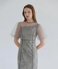 leja アシンメトリーシアーフラワーワンピースドレス　オケージョン