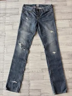 moussy ダメージ加工 ストレートデニム 25