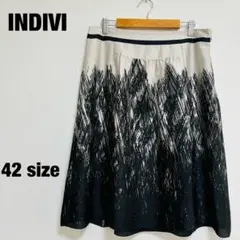 インディヴィ ひざ丈スカート INDIVI フレア 総柄 Lサイズ 大きいサイズ