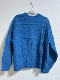 美品 niko and ... ケーブルニット 青 L