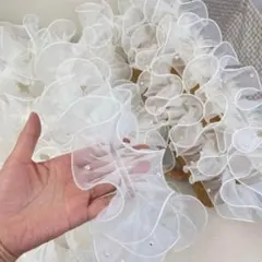 帯揚げ 浴衣フリル レース オーガンジー パール風 チュール 着物 袴 振袖 白