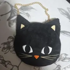 Morozoff/モロゾフ 黒猫フェイクファーポーチ チェーン付
