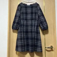 Anatelier ネイビー系チェック ワンピース 38
