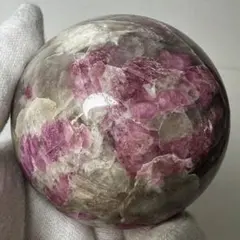 天然石☆ ピンクトルマリン ユニコーンストーン スモーキー共生 スフィア 6cm