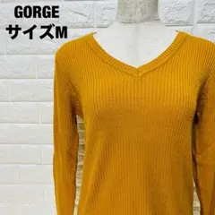 GORGE 山吹色 Vネック ニット M リブ編み お洒落スリム 秋冬【172】