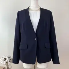 PLST プラステ ノーカラージャケット 紺 M オフィス ウォッシャブル