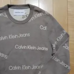 【Calvin Klein Jeans】ロゴ総柄 クルーネックニット グレー系